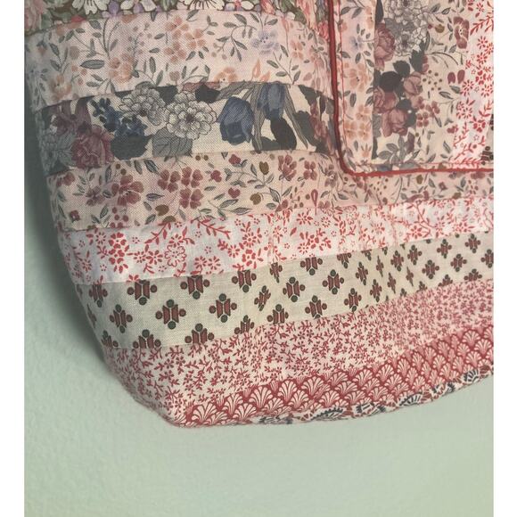 Handmade Vintage Quilted Patchwork Tote Bag Pink & Red Reversible Cottagecore - Picture 3 of 5